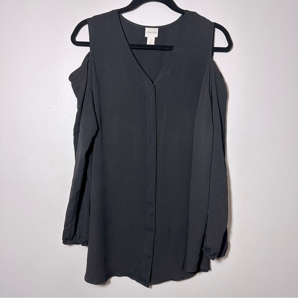 Chico's Black Long Sleeve Cold Shoulder Blouse Size 2